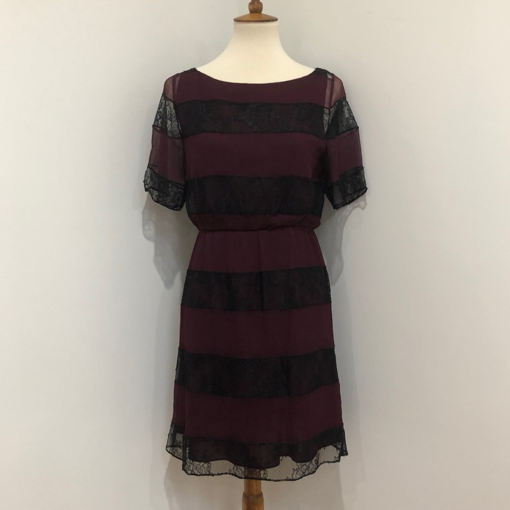 Alice + Olivia Maroon/Black Lace Accented Dress